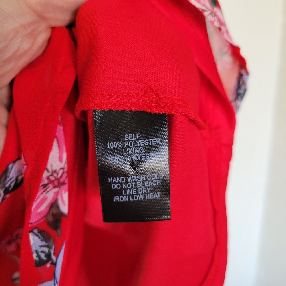 Lulu's Red Floral Ruffled Sleeveless Skater Dress Size Medium - Picture 12 of 13